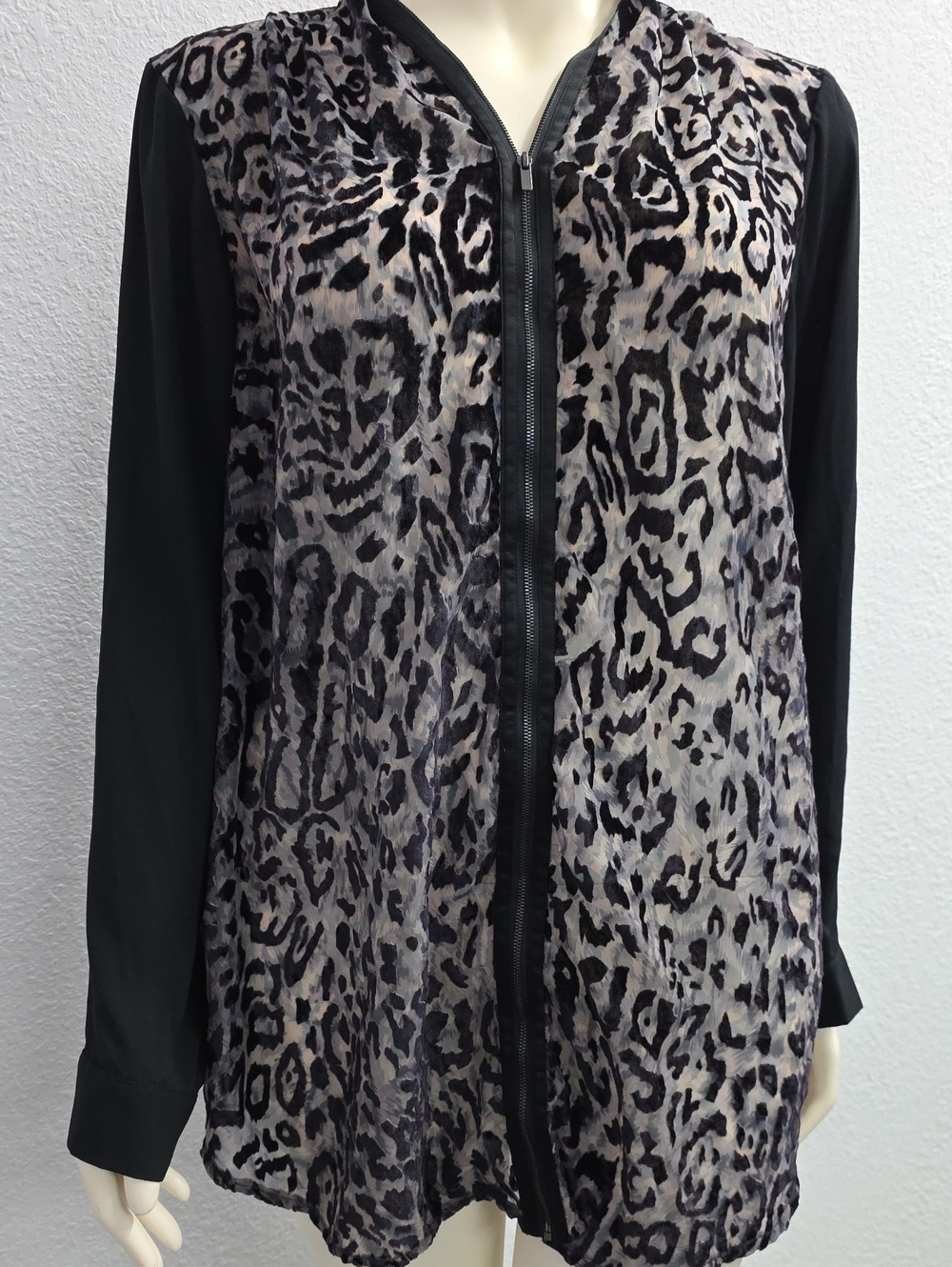 Lane Bryant Animal Print Zip Front Semi- Sheer Burnout Tunic Top 26/28 4X